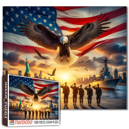 Patriotic Eagle Soldiers Statue Skyline Navy Ship Jigsaw Puzzle