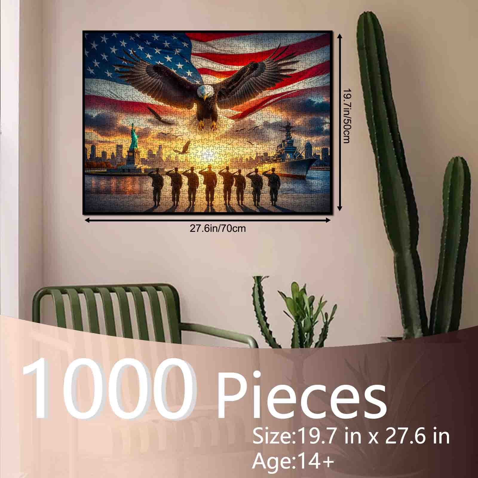 Patriotic Eagle Soldiers Statue Skyline Navy Ship Jigsaw Puzzle