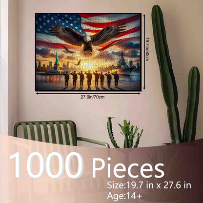 Patriotic Eagle Soldiers Statue Skyline Navy Ship Jigsaw Puzzle