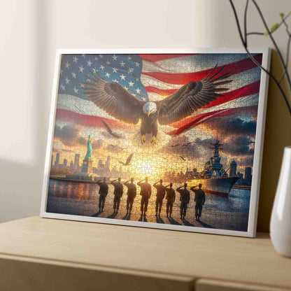 Patriotic Eagle Soldiers Statue Skyline Navy Ship Jigsaw Puzzle