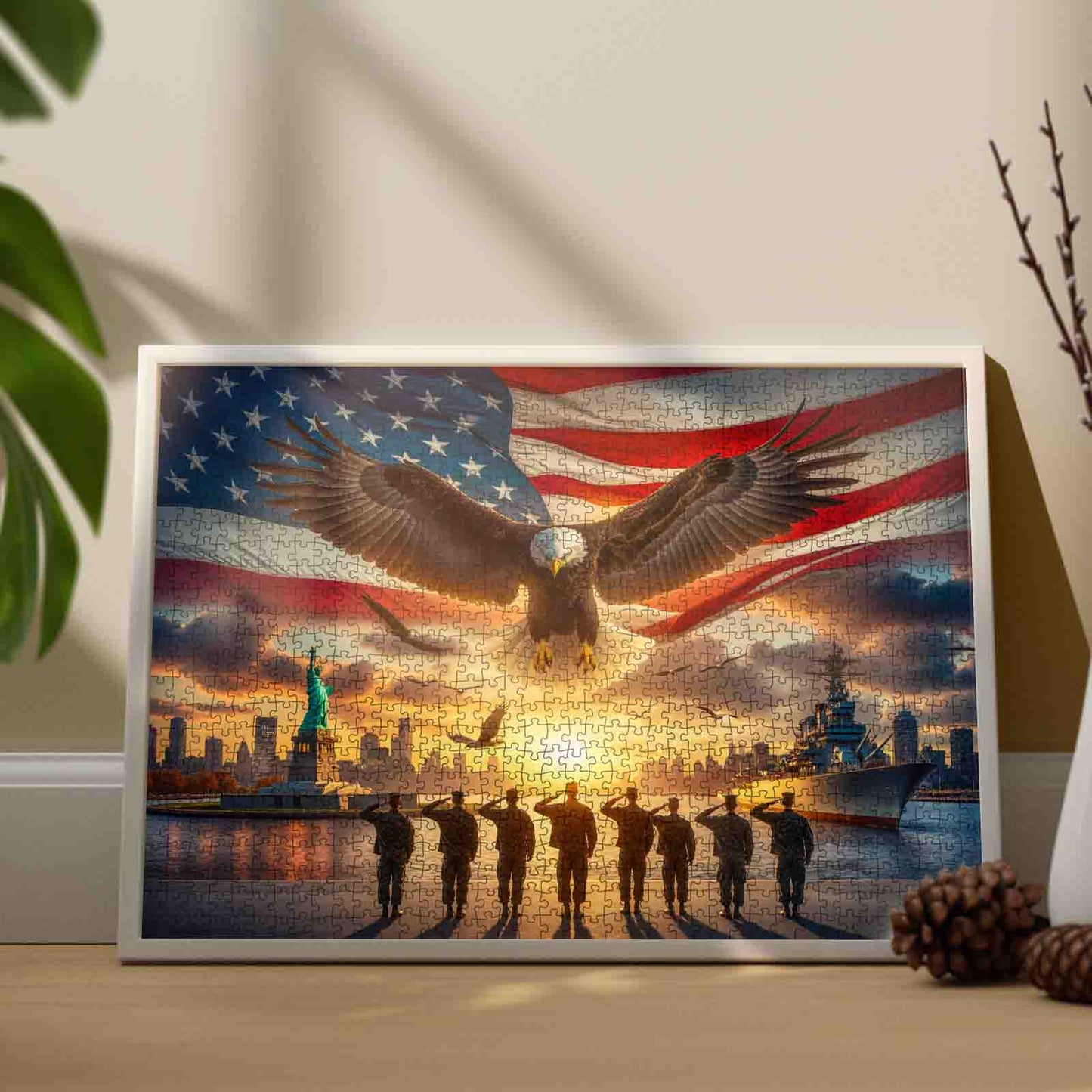Patriotic Eagle Soldiers Statue Skyline Navy Ship Jigsaw Puzzle