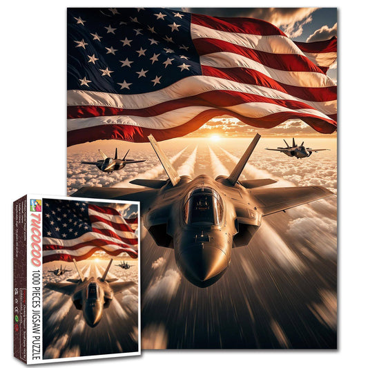Patriotic Fighter Jet American Flag Sky Jigsaw Puzzle