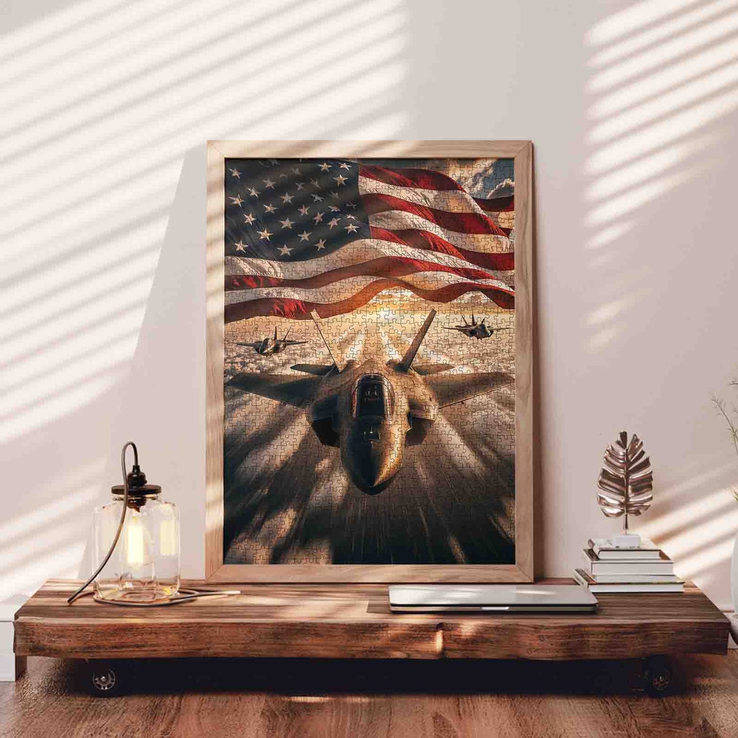 Patriotic Fighter Jet American Flag Sky Jigsaw Puzzle