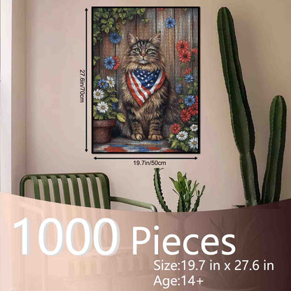 Patriotic Garden Cat Portrait Jigsaw Puzzle