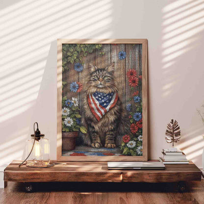 Patriotic Garden Cat Portrait Jigsaw Puzzle