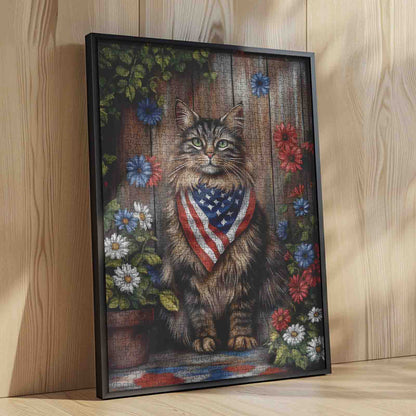 Patriotic Garden Cat Portrait Jigsaw Puzzle
