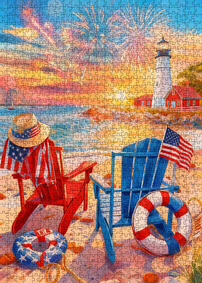 Patriotic Lighthouse Beach Jigsaw Puzzle