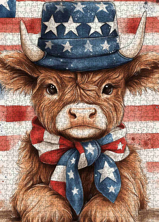 Patriotic Longhorn Portrait Jigsaw Puzzle