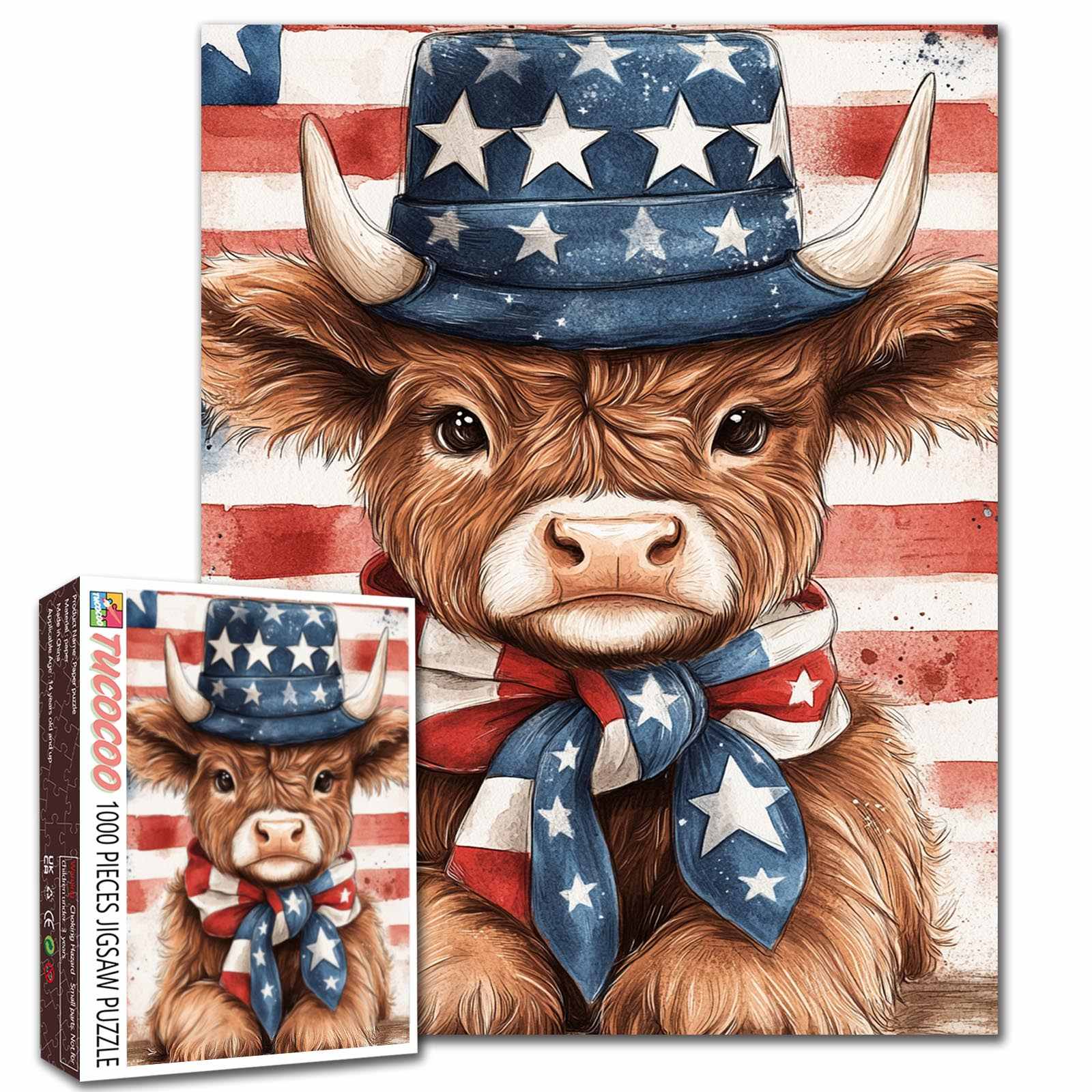 Patriotic Longhorn Portrait Jigsaw Puzzle