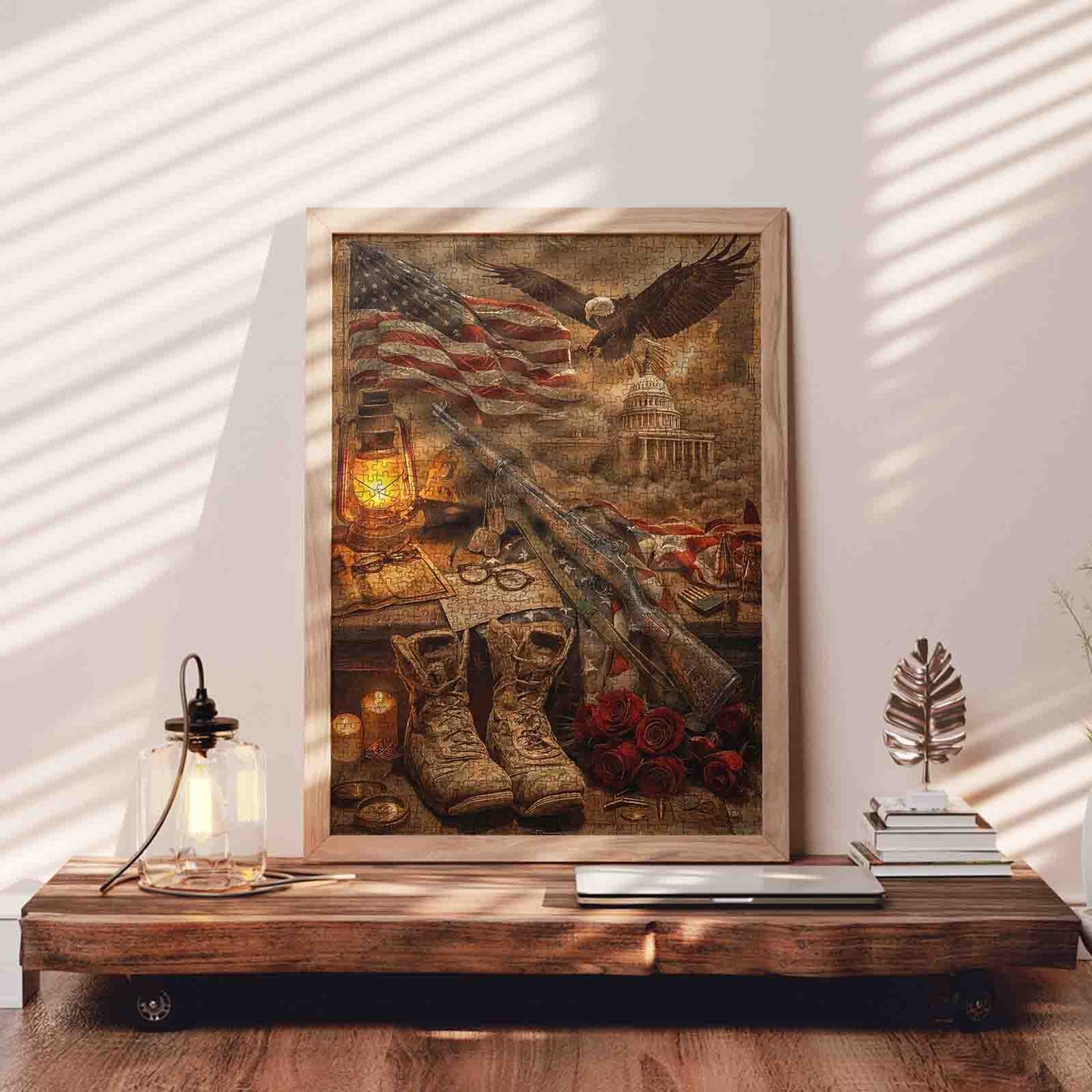 Patriotic Military Memorial American Flag Eagle Jigsaw Puzzle
