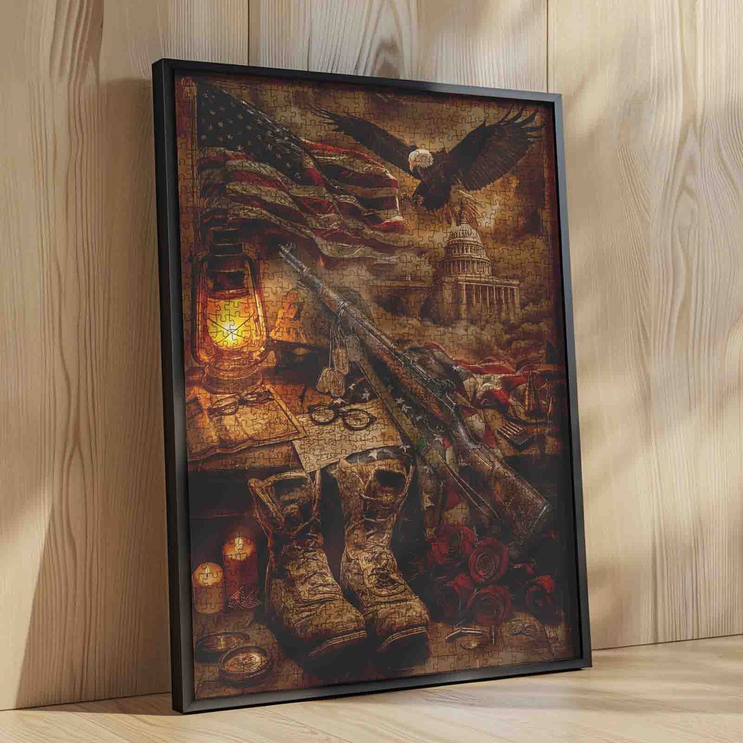 Patriotic Military Memorial American Flag Eagle Jigsaw Puzzle