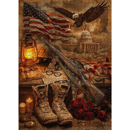 Patriotic Military Memorial American Flag Eagle Jigsaw Puzzle