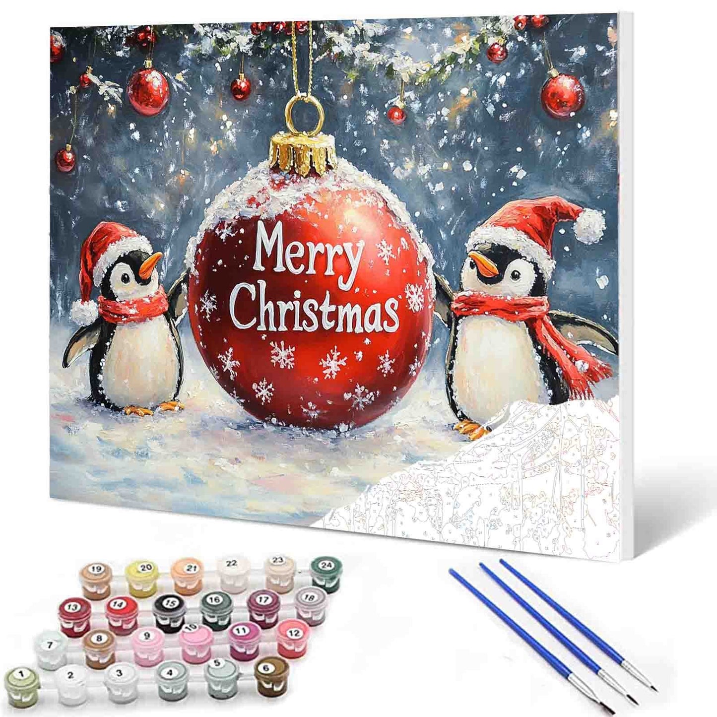 Penguins Celebrate Christmas Paint by Numbers