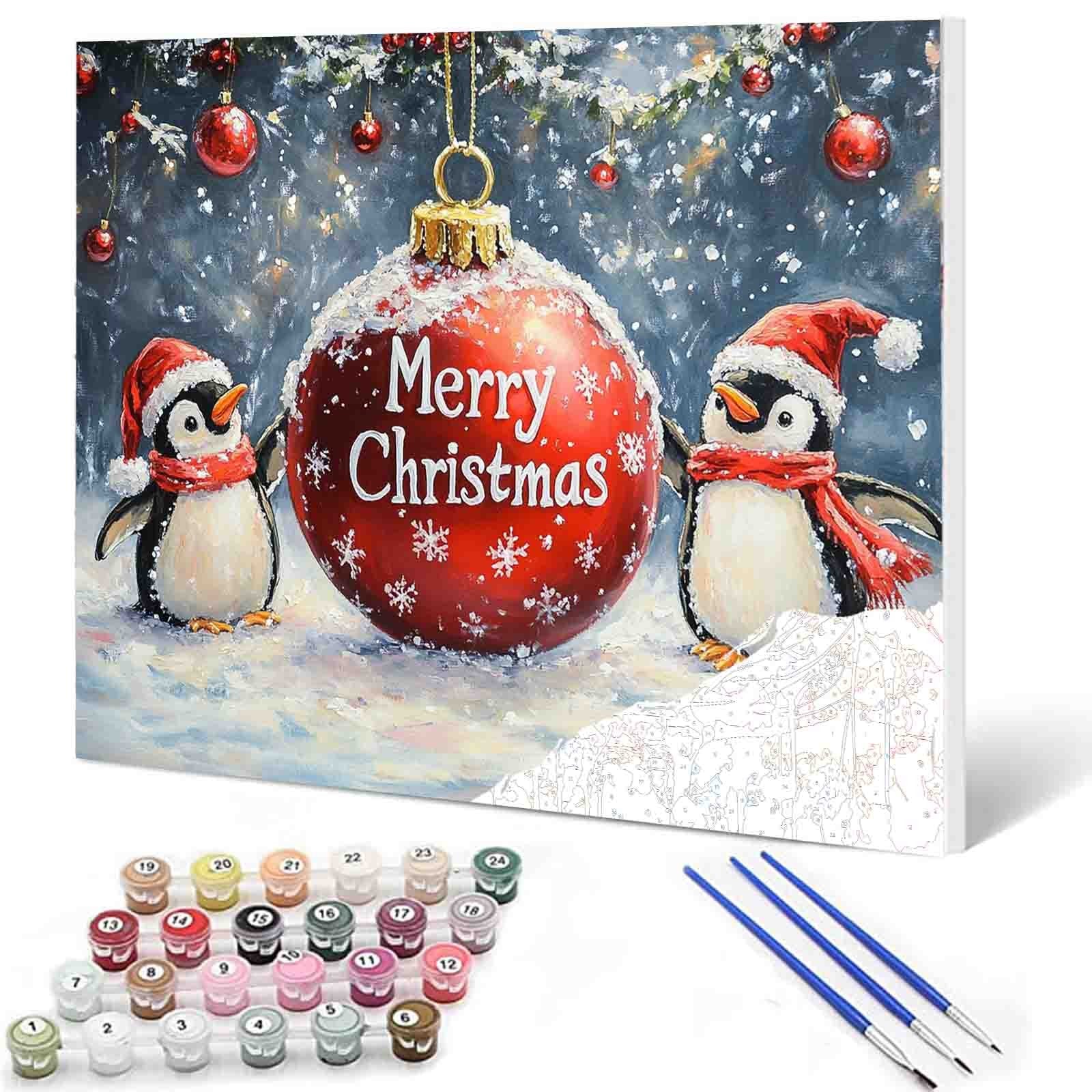 Penguins Celebrate Christmas Paint by Numbers