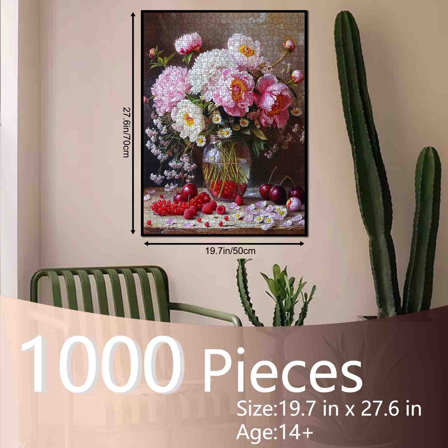 Peony Still Life with Berries and Glass Vase Jigsaw Puzzle