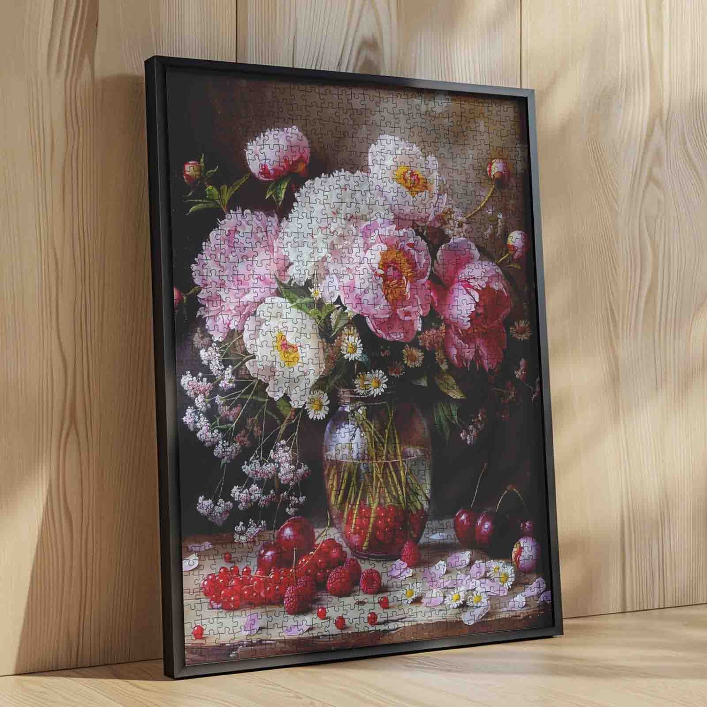 Peony Still Life with Berries and Glass Vase Jigsaw Puzzle