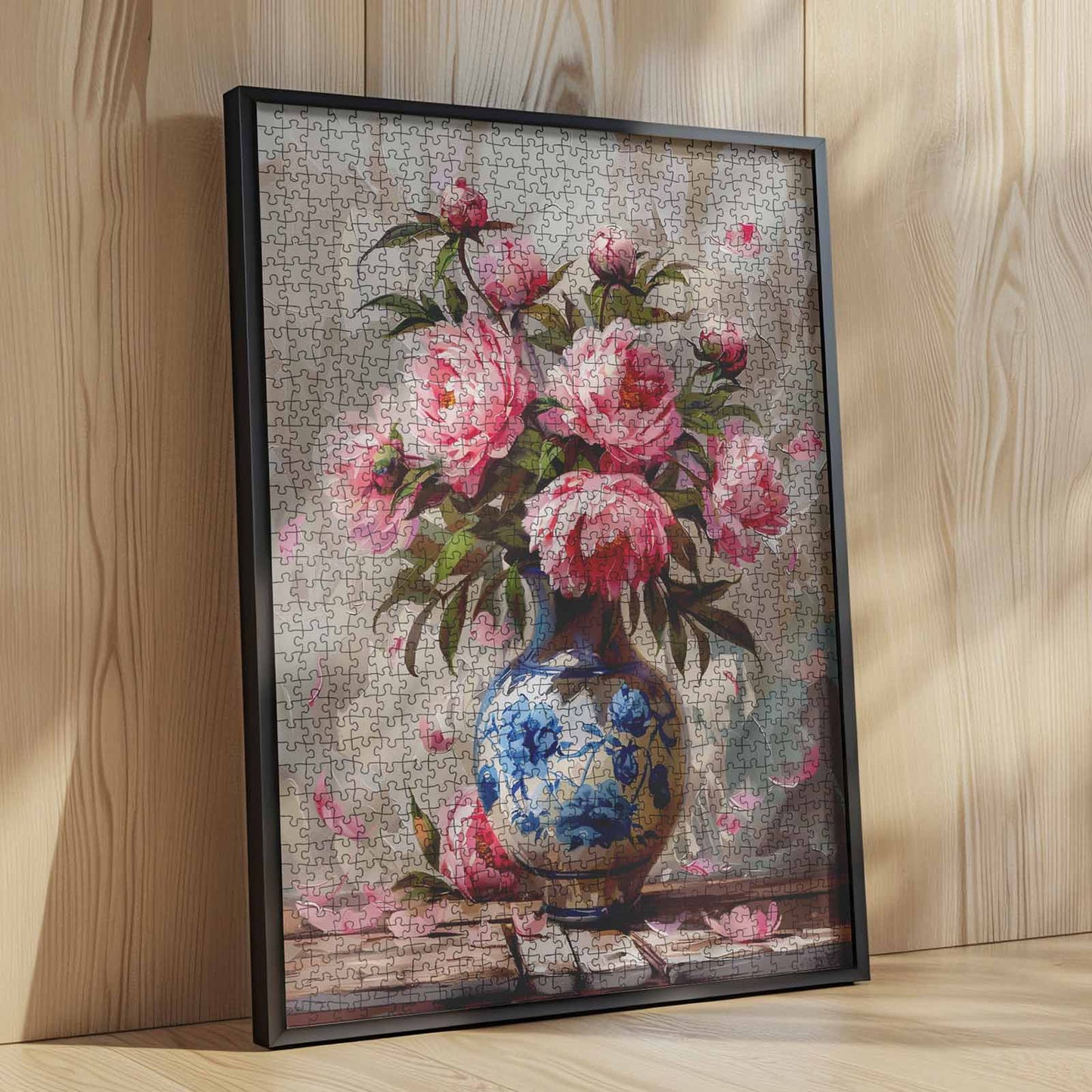 Pink Blossom Bouquet in Blue Porcelain Vase Jigsaw Puzzle