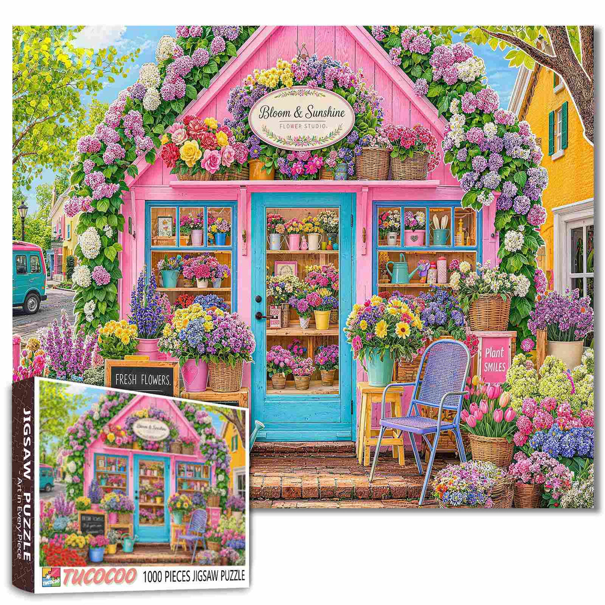 Pink Cottage Flower Shop Jigsaw Puzzle