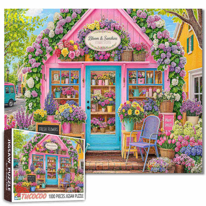Pink Cottage Flower Shop Jigsaw Puzzle