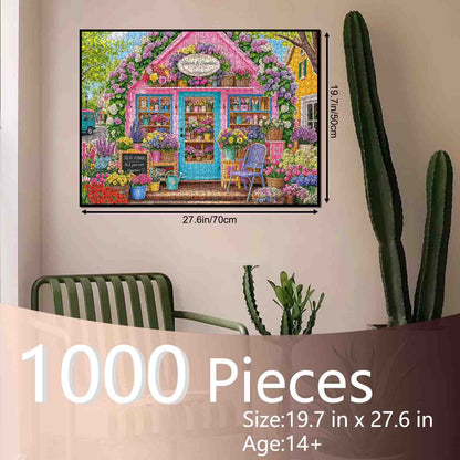 Pink Cottage Flower Shop Jigsaw Puzzle