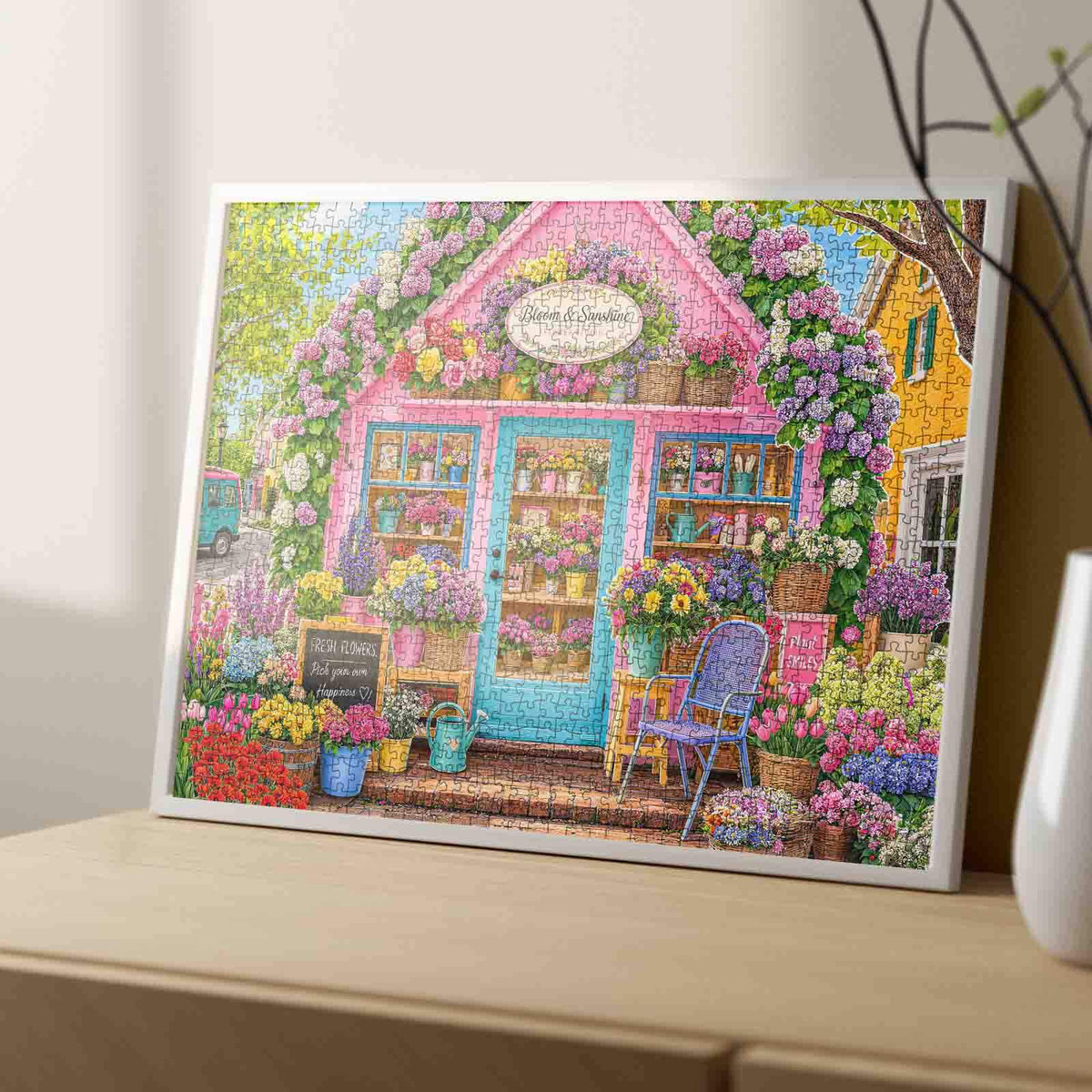Pink Cottage Flower Shop Jigsaw Puzzle