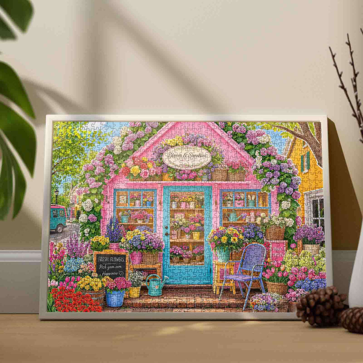 Pink Cottage Flower Shop Jigsaw Puzzle