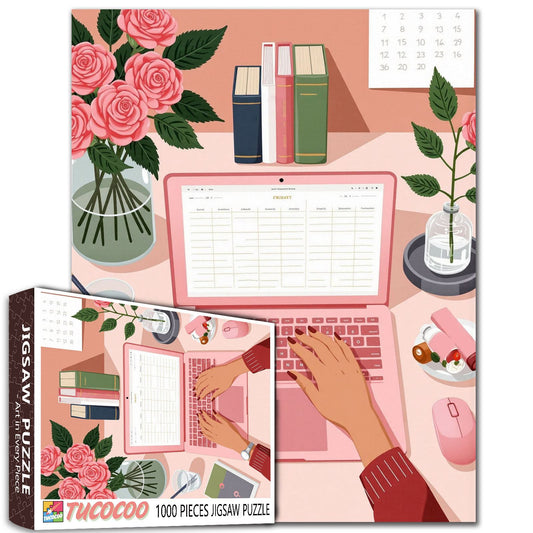 Pink Workspace Serenity Jigsaw Puzzle