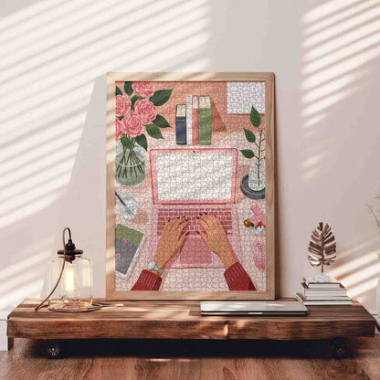 Pink Workspace Serenity Jigsaw Puzzle