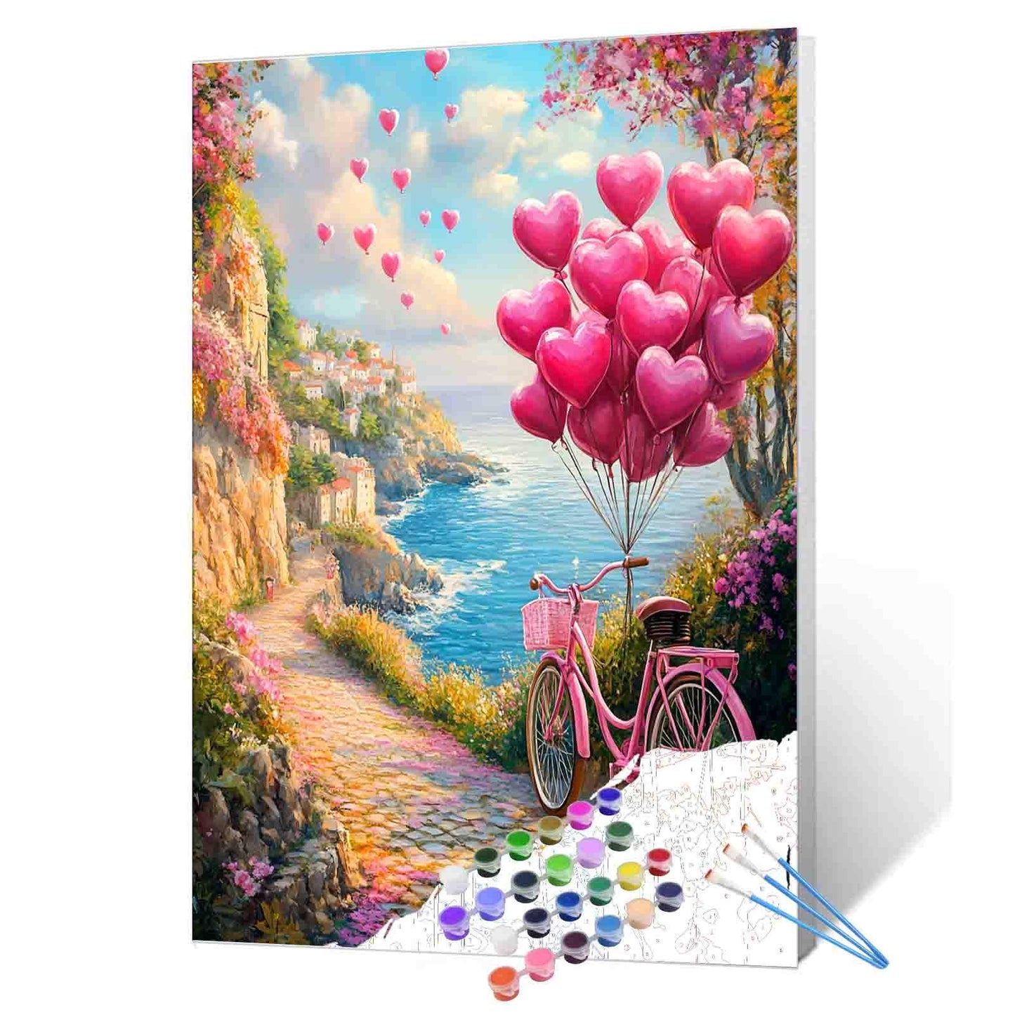 Pink Bike Coastal Ride Paint by Numbers