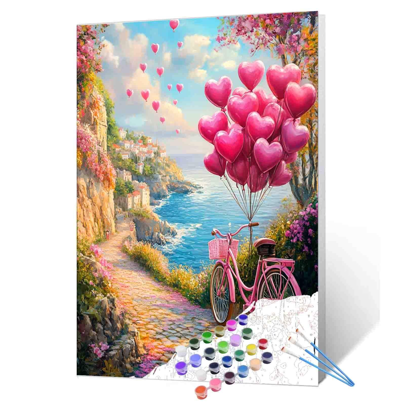 Pink Bike Coastal Ride Paint by Numbers