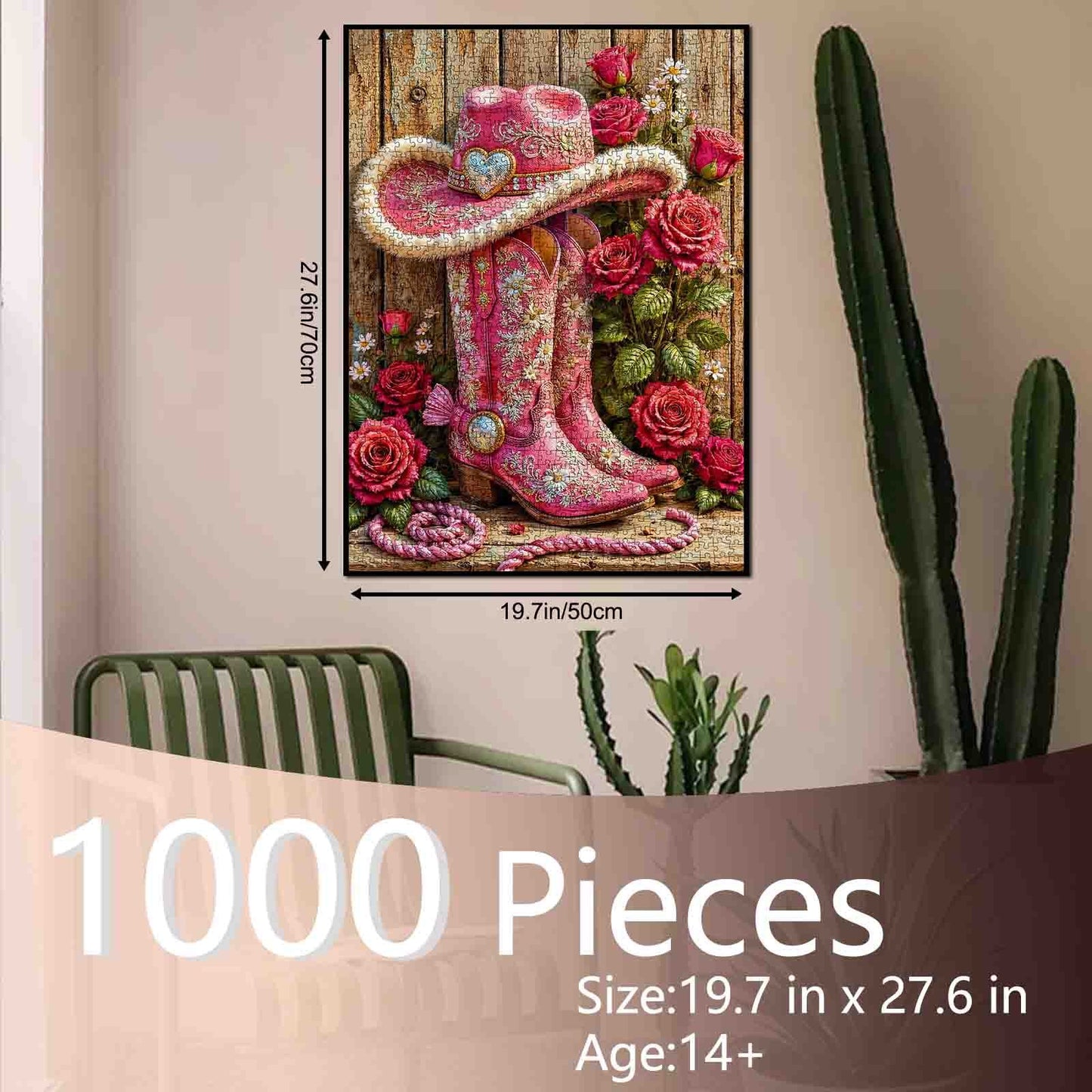 Pink Cowgirl Boots and Roses Jigsaw Puzzle