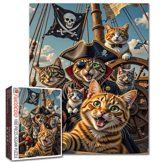 Pirate Cat Crew Adventure Ship Jigsaw Puzzle