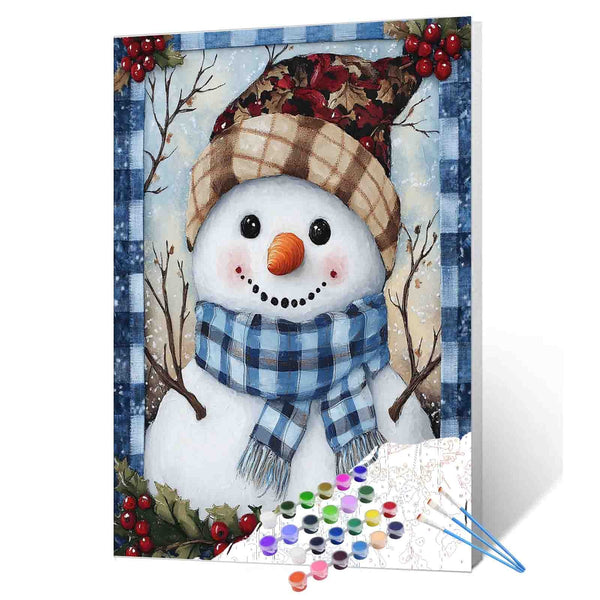 Plaid Hat Snowman Paint by Numbers Tucocoo