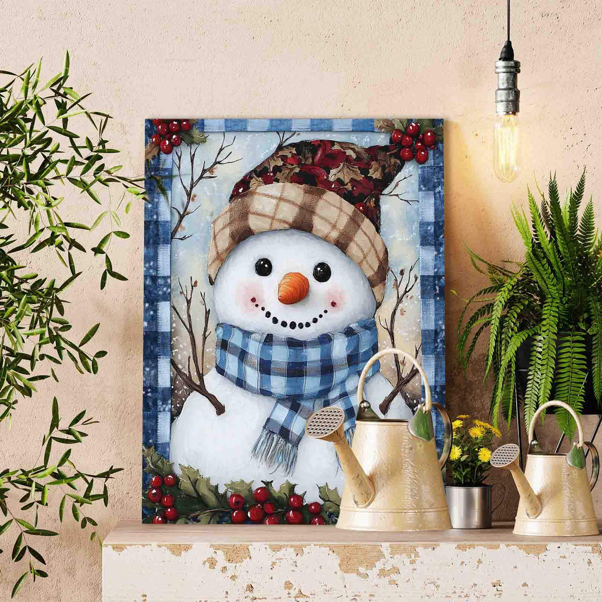 Plaid Hat Snowman Paint by Numbers Tucocoo