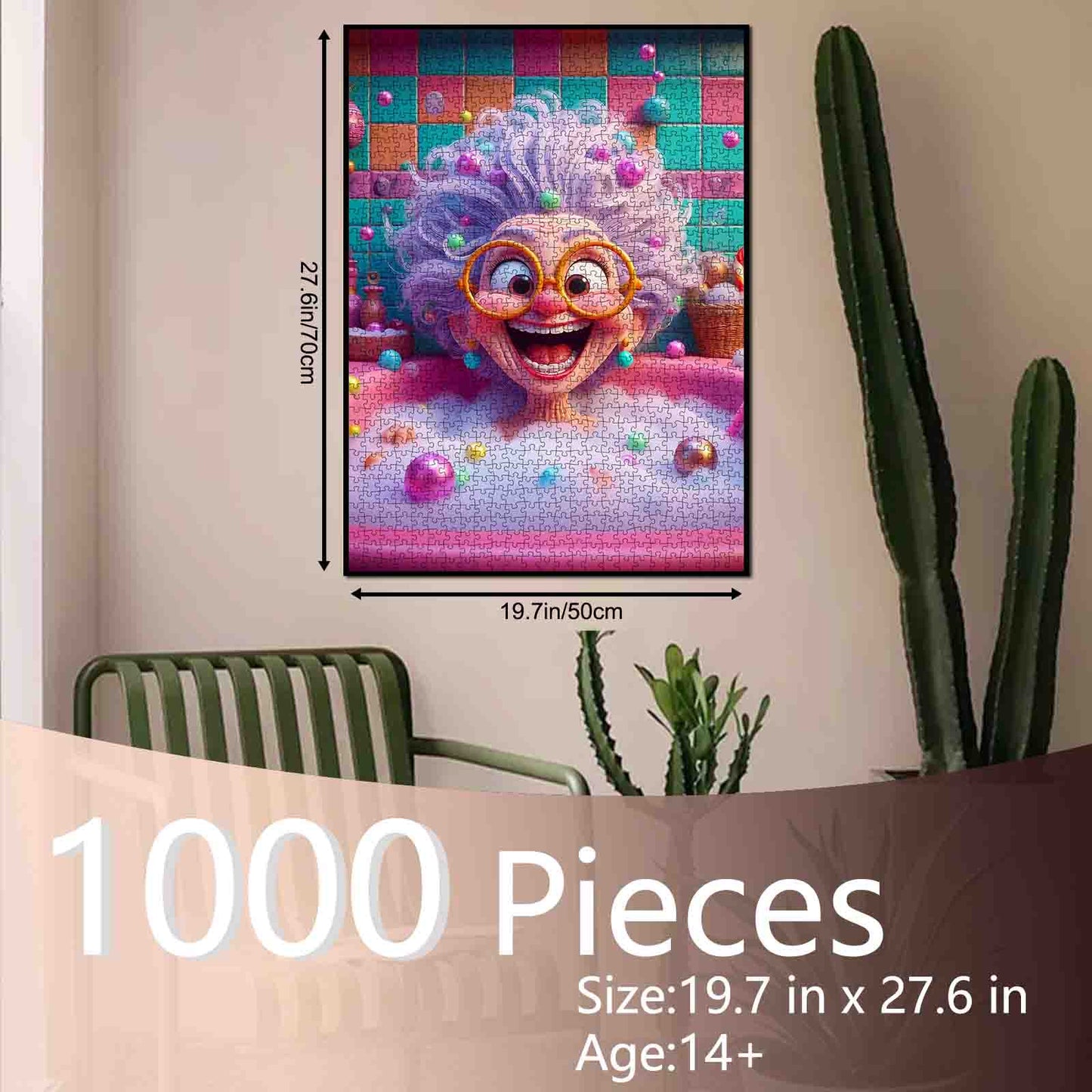 Playful Bubble Bath Granny Cartoon Jigsaw Puzzle