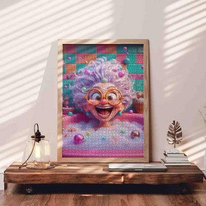 Playful Bubble Bath Granny Cartoon Jigsaw Puzzle