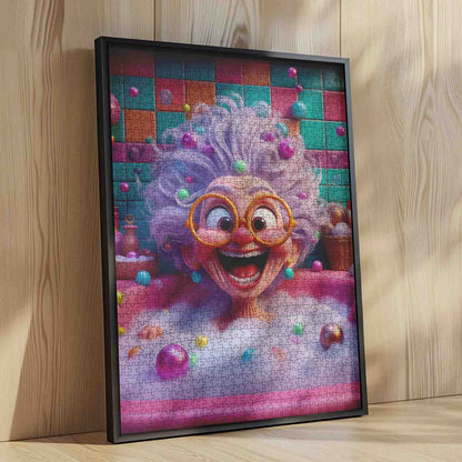 Playful Bubble Bath Granny Cartoon Jigsaw Puzzle