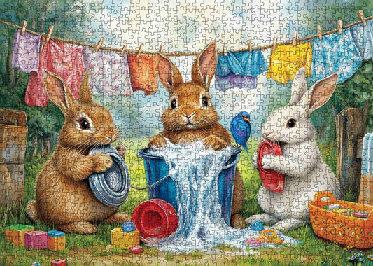 Playful Bunnies Laundry Day Jigsaw Puzzle