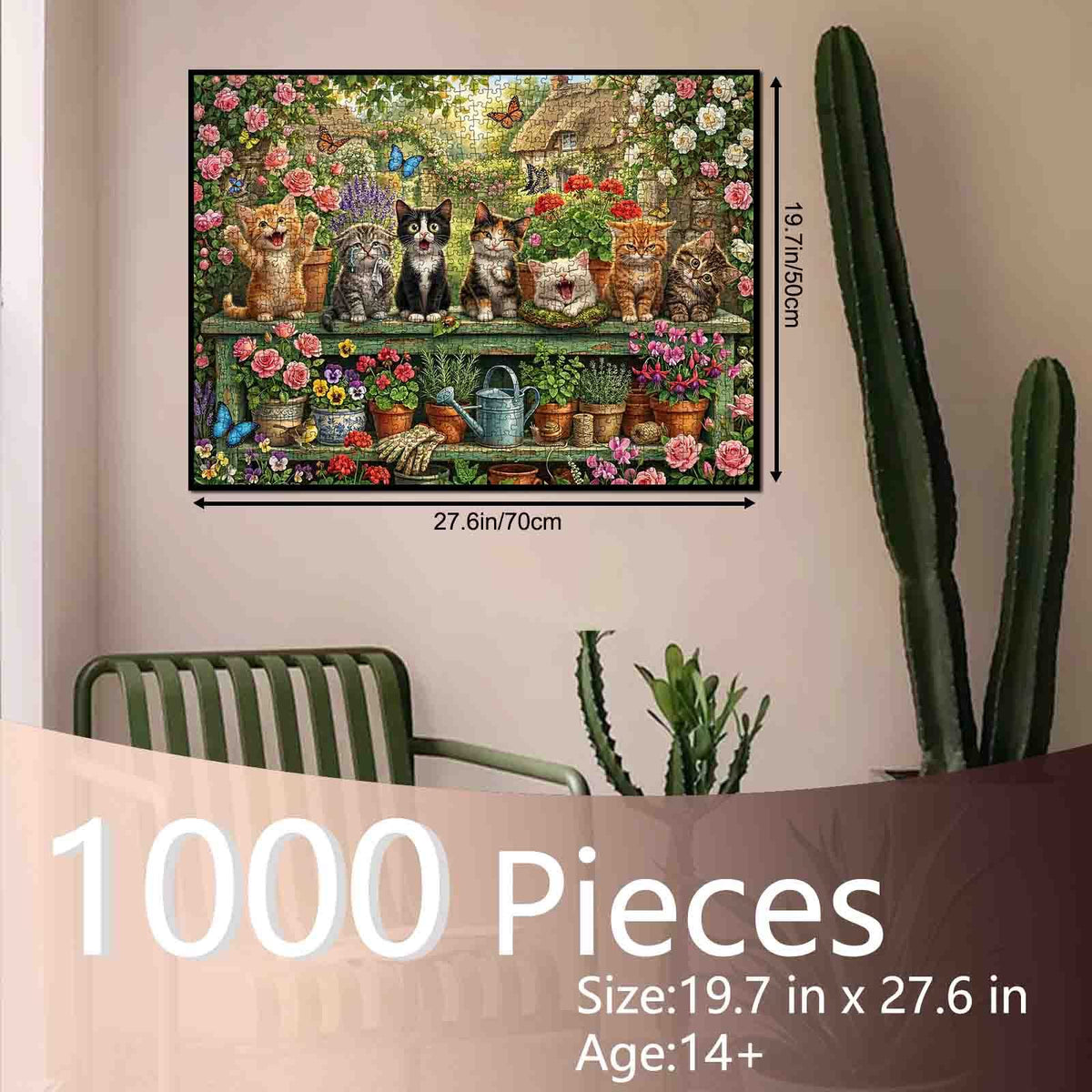 Playful Cats in Blooming Garden Jigsaw Puzzle