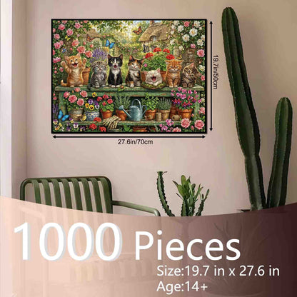Playful Cats in Blooming Garden Jigsaw Puzzle