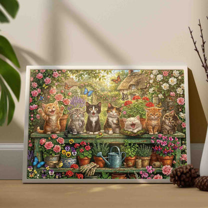 Playful Cats in Blooming Garden Jigsaw Puzzle