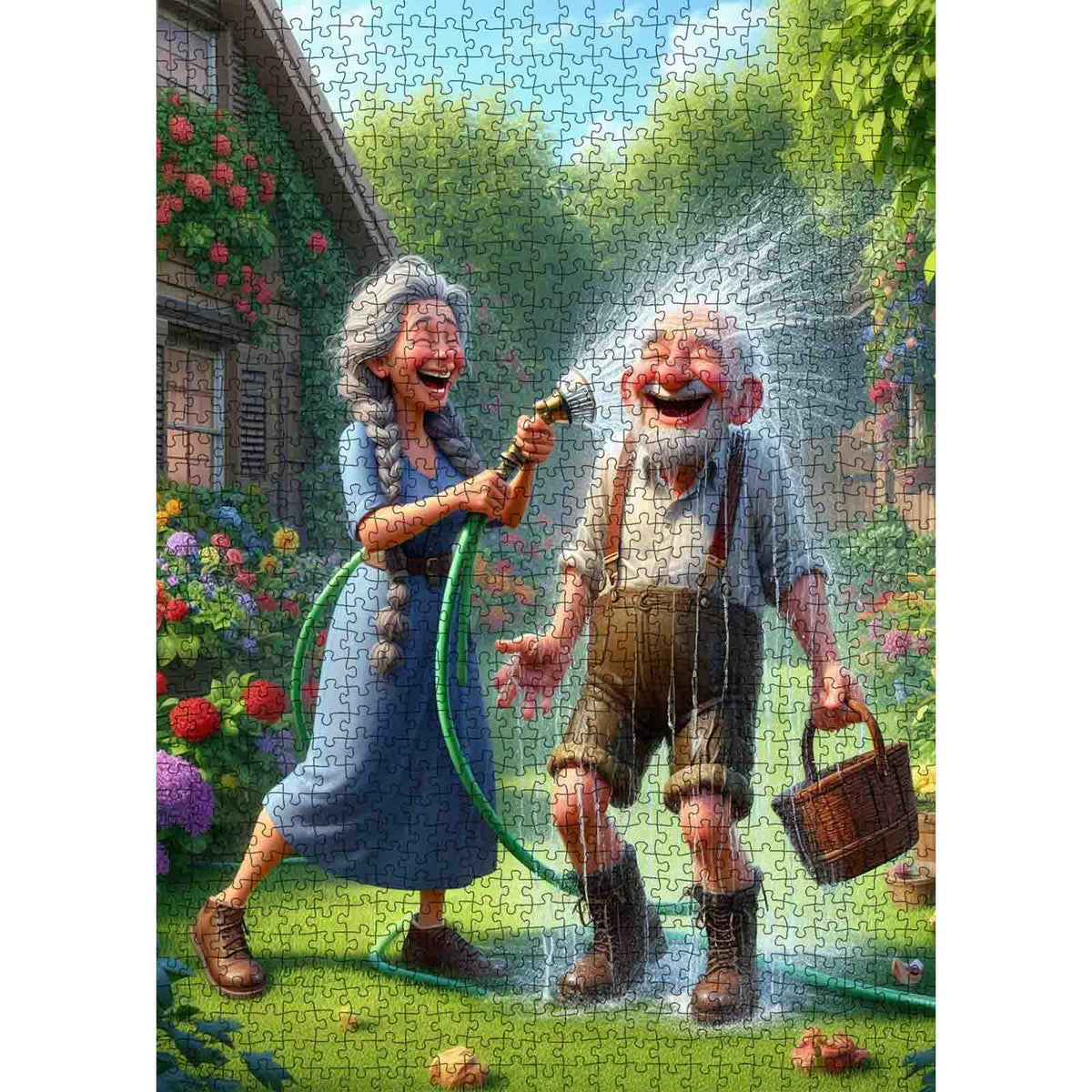 Playful Garden Hose Couple Jigsaw Puzzle