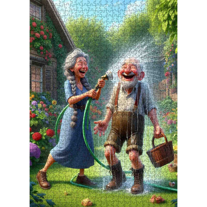 Playful Garden Hose Couple Jigsaw Puzzle