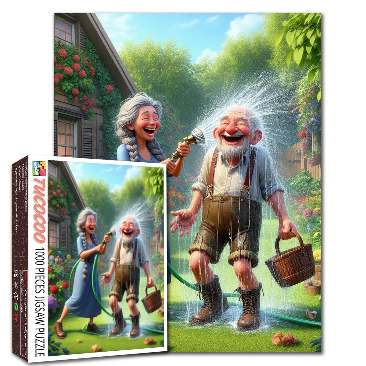 Playful Garden Hose Couple Jigsaw Puzzle