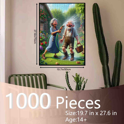 Playful Garden Hose Couple Jigsaw Puzzle