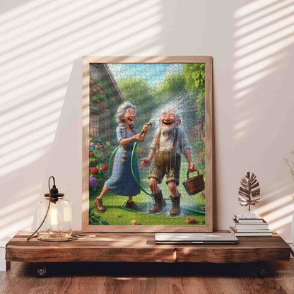 Playful Garden Hose Couple Jigsaw Puzzle