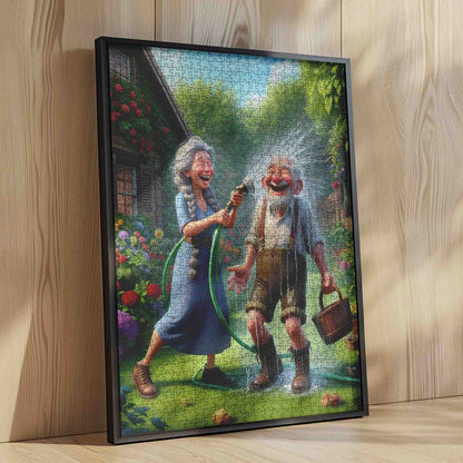 Playful Garden Hose Couple Jigsaw Puzzle