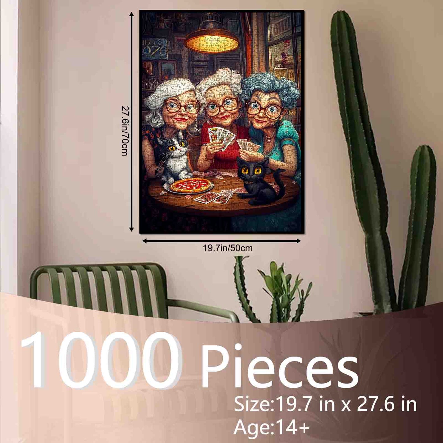 Playful Grandmas and Cats at Cozy Card Night Jigsaw Puzzle