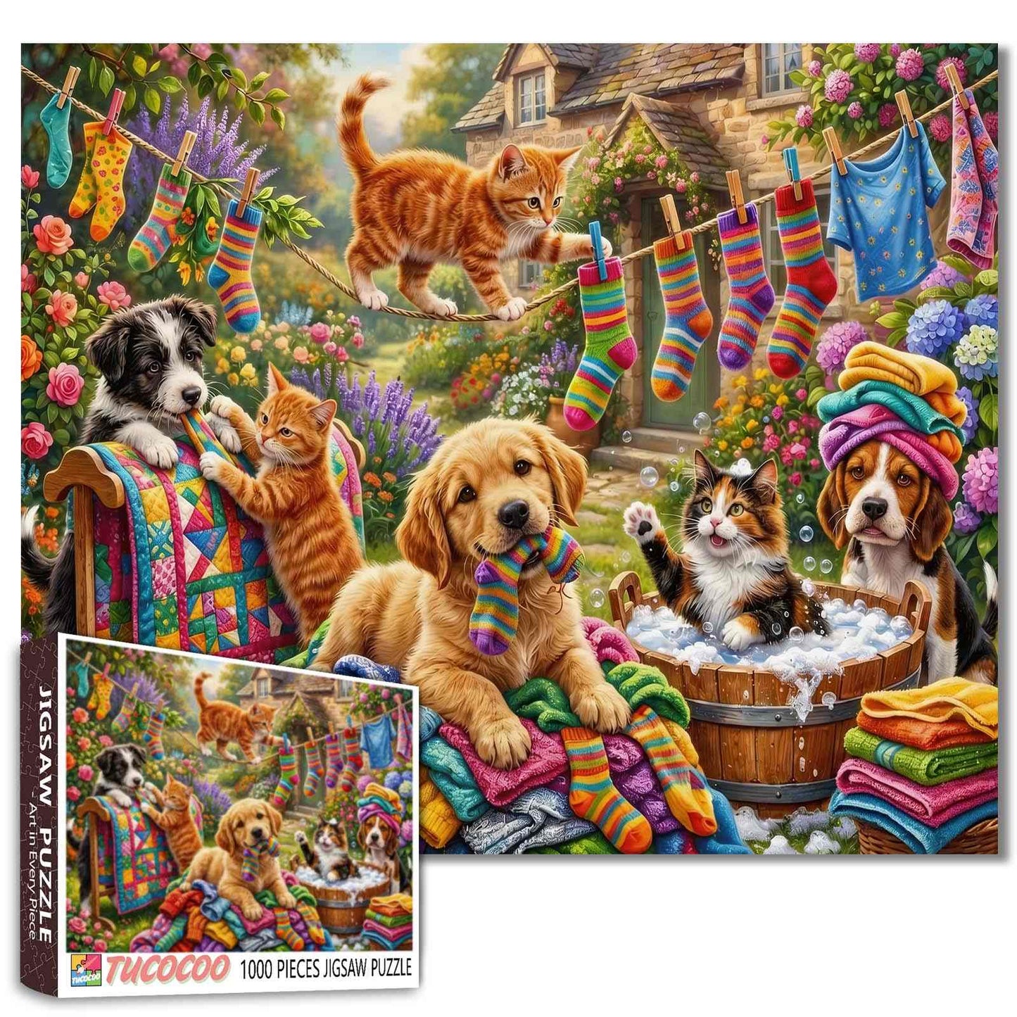 Playful Laundry Day Pets Jigsaw Puzzle