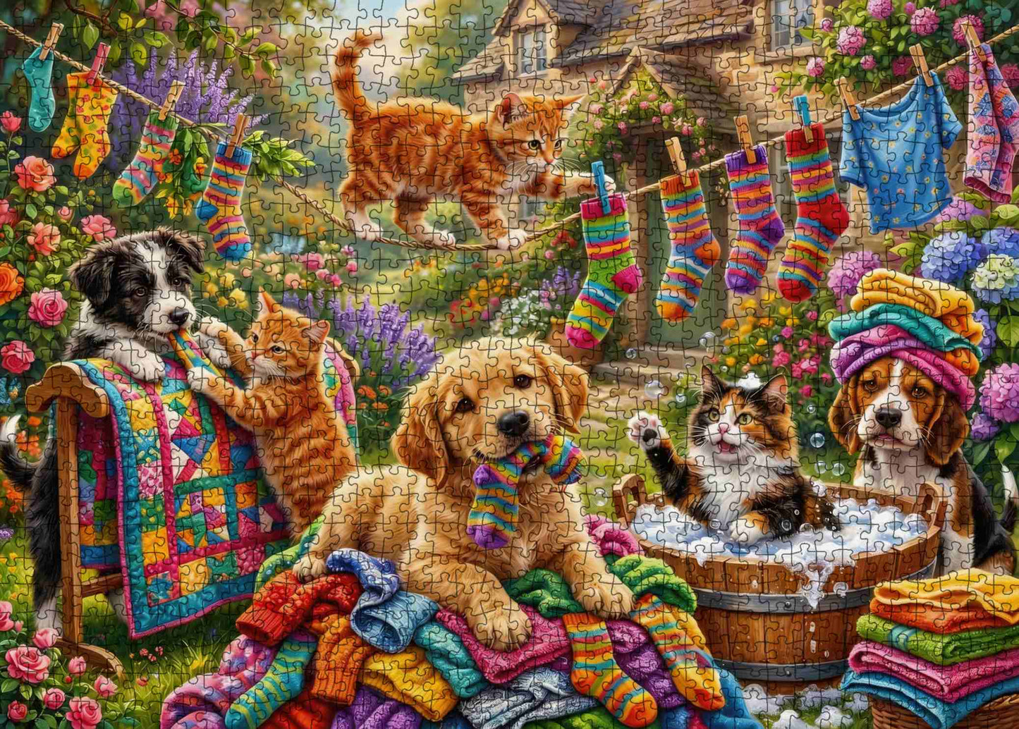 Playful Laundry Day Pets Jigsaw Puzzle